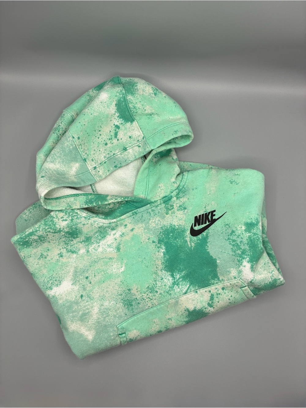Nike Girls Crop Mint Green Tie-Dye Hoodie with Black Logo